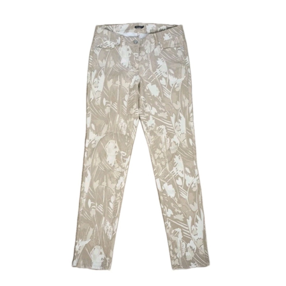 J. McLAUGHLIN Lexi Tan Beige Floral Print Mid‎ Rise Jeans PANTS 6 Stretch